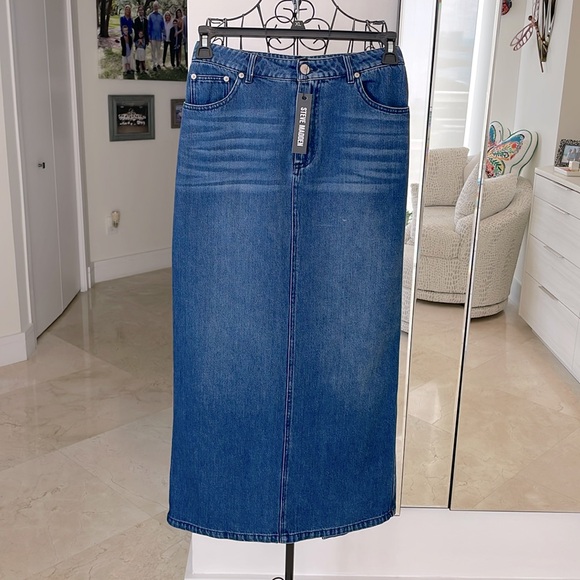 NWT STEVE MADDEN DENIM MIDI SKIRT - Picture 1 of 8